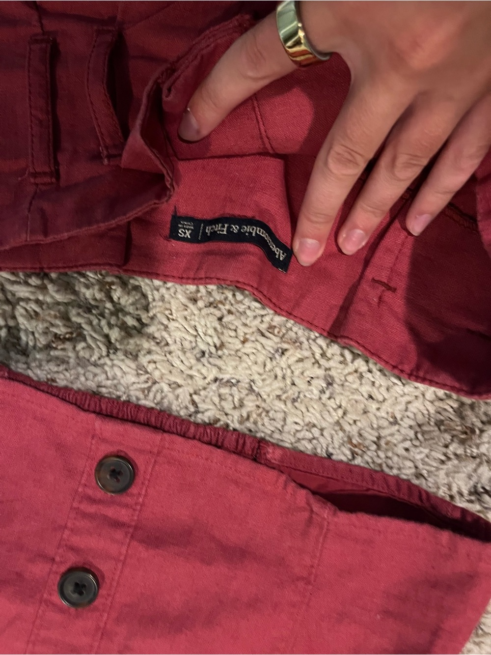 Abercrombie & Fitch High-Waist Button-Front Shorts in Burgundy - Picture 2 of 3